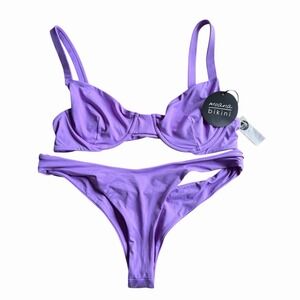 Moana Bikini Lilac Purple Bikini Underwire Cheeky High Cut Sz L Swim Surf NWT